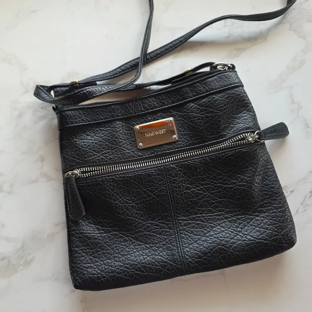 Nine West Black Crossbody Shoulder Bag with Silver Hardware